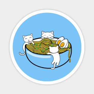 Happy little kittens climbing on a bowl of ramen noodles Magnet